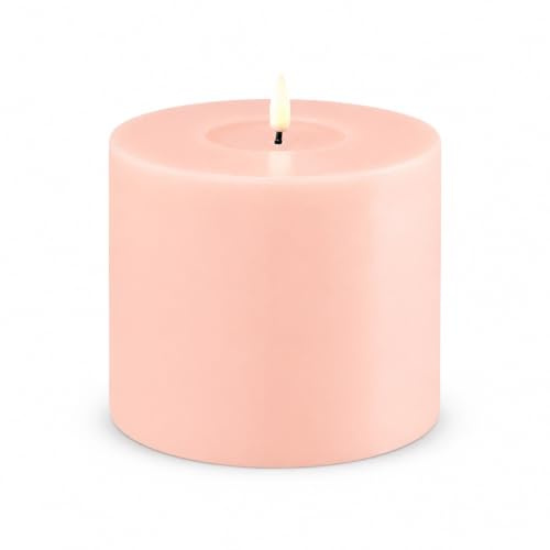 ReWu LED Kerze Deluxe Homeart, Indoor LED-Kerze mit realistischer Flamme auf einem Echtwachsspiegel, warmweißes Licht - Hell Rosa 10 x 10 cm