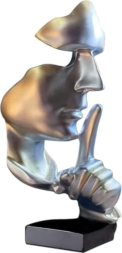 Silbrig Heimdekoration, Gesicht Statue, Modern Abstract Kunst Skulptur Deko, Schweigen ist Gold Statue, Sammlerstück Statue für Wohnzimmer Schlafzimmer Büro Zuhause Arbeitszimmer