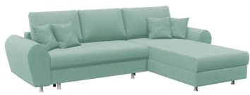 FORNIRO 24 Luis Ecksofa mit Schlaffunktion und Bettkasten - Sofa mit 3 Sitzen und Robustem Überzug - Schlafcouch L-Form Universal - Modern Couch - 270x195x85 cm - Mint