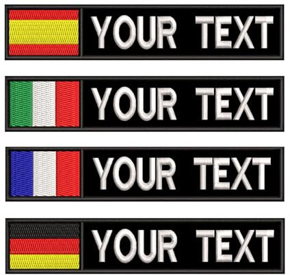 Parche de nombre personalizado, cintas de nombre bordadas de moral táctica personalizada con bandera de España, parches de cierre de gancho para bolsas de arnés de perro chaleco militar táctico (F1)