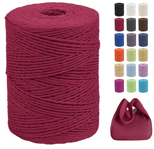 CAMAL Raffia Garn zum Häkeln Von Taschen, 2mm x 300m Geflochten Raffia Papierdraht Weich Raffia Strickgarn Bast zum Stricken Tasche, Strandmütze, DIY Handarbeiten (Rot)