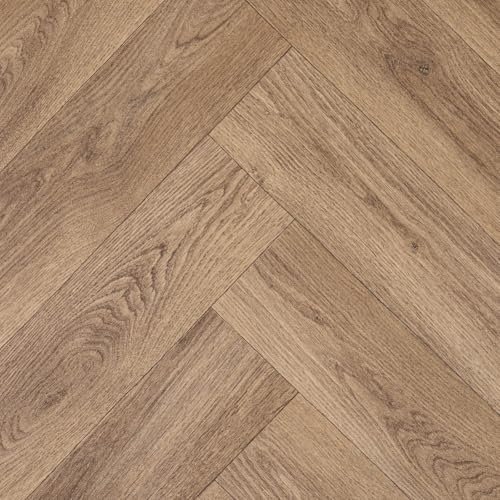 Natural Herringbone Effect Magic Vinyl Flooring 2.8mm Thick Lino Roll Bathroom Kitchen (2m Wide x 3m Long)
