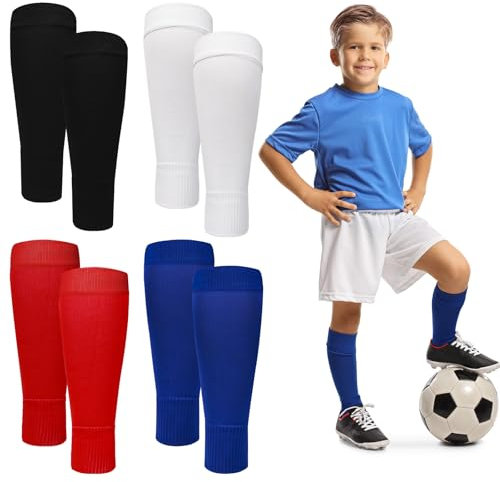 4 Pairs High Elastic Sock Sleeves, 4 Colors Cut Football Socks Kids, Soccer Shin Guards Sleeves, Soft Team Leg Sock Sleeve, Comfort Footless Football Socks, Anti Slip Kids Sock Sleeves for Boys Girls