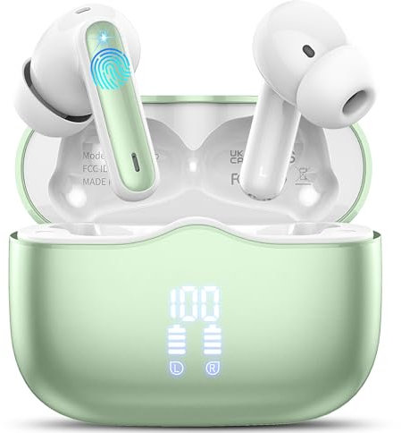 Bluetooth Kopfhörer, Kopfhörer Kabellos Bluetooth 5.3 In Ear Kopfhörer mit 4 ENC Noise Cancelling Mic, Kabellose Kopfhörer Tiefer Bass Wireless Earbuds 40Std, IP7 Wasserdicht Ohrhörer, Hellgrün