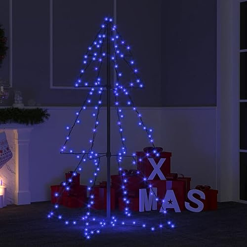 IKAYAA LED Weißnachtsbaum Aussen Kegelform Weißnachtsbaum Metall Groß Tannenbaum Lichterbaum Weißnachtsdeko Beleuchtung Außen Beleuchtet-Blau-120 x 78 cm