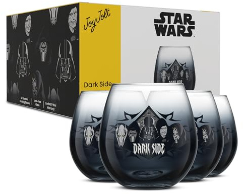 JoyJolt Star Wars Dark Side Trinkgläser 4er Set ohne Stiel 450ml - Star Wars Küchengläser für General Grievous Kylo Ren Darth Vader Kaiser Palpatine Darth Maul Star Wars Merch