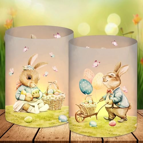 12 Windlicht Tischdeko, Ostern Deko Tisch, Modern Dekoration, Frühlingsdeko Osterdeko Innen, Deko Frühling, kleine Ostern Geschenke, Osterdekoration Grün, Ostergeschenke, für Teelichter/Kerzen