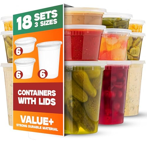 XpressPak Food Storage Containers With Lids - [18 Pack] - (8,16 & 32 Oz) - Plastic Deli Containers With Lid's Variaty Pack - Soup Containers With Airtight Lids - Microwave, Freezer & Dishwasher Safe
