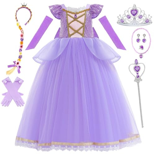 Snyemio Deguisement Robe Princesse Fille Costume de Violet pour Halloween Carnaval Anniversaire