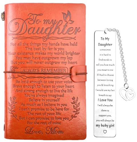 Inspirierendes Ermutigungs-Lesezeichen, Geschenk für meine Tochter, mit Leder-Tagebuch, Schreib-Notizbuch, Geburtstag, Weihnachten, Abschlussgeschenk für Töchter, Stieftochter von der Mutter