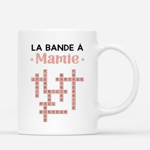 Cadeau Plus Mug Personnalisé Prénom - La Bande À Papy, Mamie Avec Mots Croisés Bleus (Modèle #1)