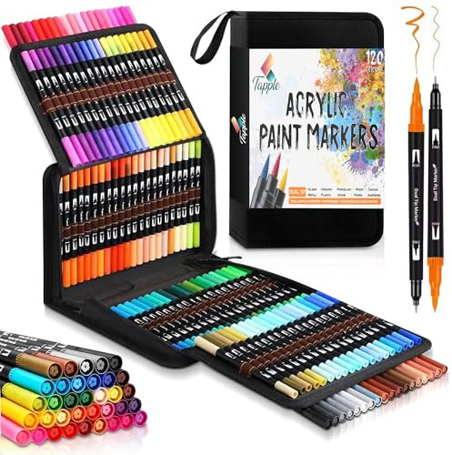 Tapple 120 Colours Dual Tip Ink Markers Set - Dual Tip Markers with Brush & Fine Tip for School, Drawing, Coloring, Writing, DIY Crafts