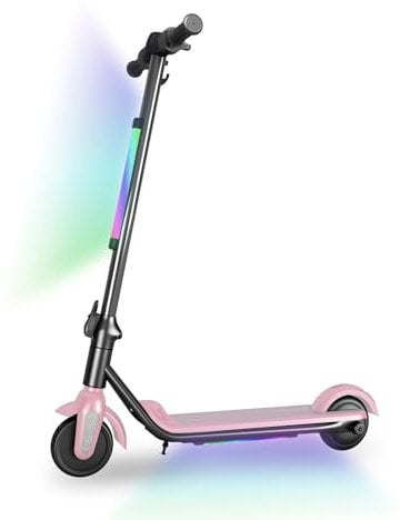 E Roller Kinder von 6-12 Jahren,Max Reichweite 5-8 KM - Max.12 KM/H,Faltbarer Elektroroller für Kinder Mit Bunte Regenbogenlichter und LED-Anzeige,Elektroscooter für Kinder und Jugendliche (Rosa)