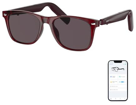 GetD AI Glasses, KI-Assistent Powered by ChatGPT, Smart Glasses, Polarisierte Sonnenbrille, Bluetooth Smart Sonnenbrille für Damen Herren, 2-in-1 Kopfhörer und Brille (Red Frame+Grey Lens)