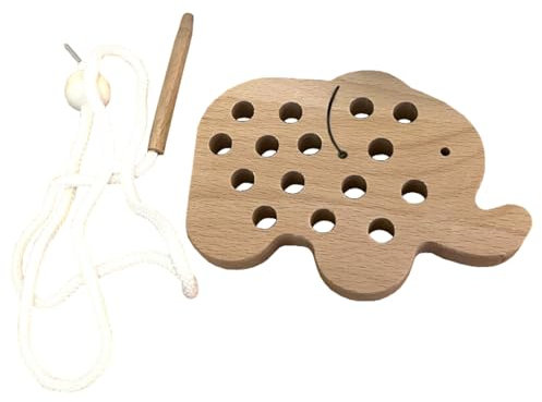 NoriKids Fädelspiel aus Holz – Motorikspielzeug zum Fädeln – schult Feinmotorik & Konzentration – Lernspiel für Kinder – Motiv Elefant – Montessori Spielzeug 2 Jahre