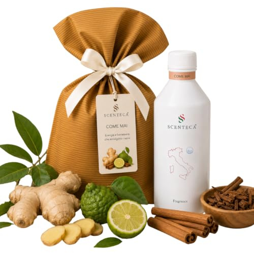 SCENTECA Ricarica per diffusori a nebulizzazione fragranza Come Mai, profumo ambiente con oli essenziali di zenzero, bergamotto e cannella, per casa e ufficio, 500ml