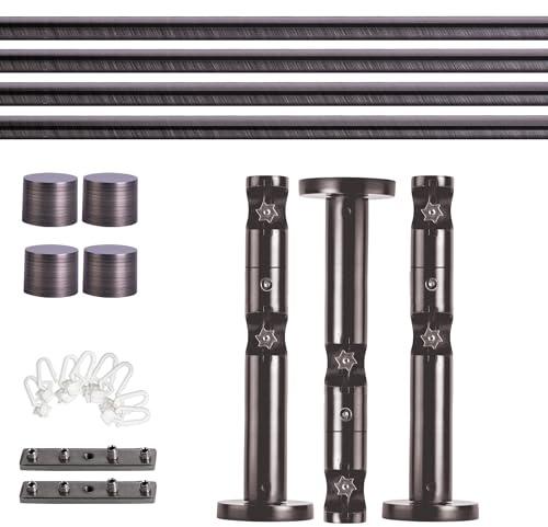 Victoria M. Gardinenstange Set mit Kappenknäufen mit Wandhalter und Flachring und Innenlauf Ø 19 mm Länge 320cm, 2-Läufig, Anthrazit gebürstet