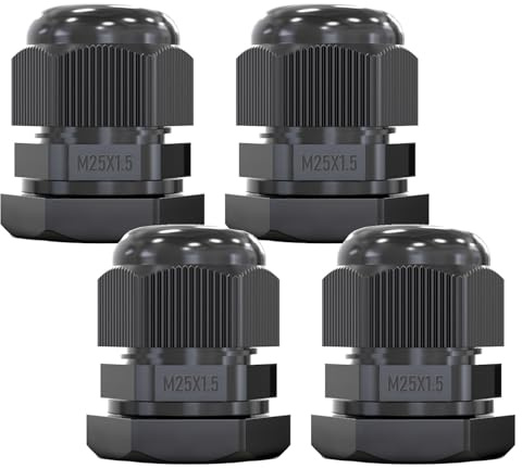 MGI SpeedWare 4-Pack M25 Strain Relief Nylon Cord Grip Cable Glands, Black Plastic Grommet