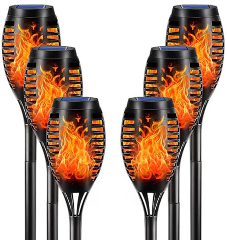 LQWELL® Solarleuchten Solar Fackellicht für Außen Garten 6 Stück 12 LED Solarlampe mit Realistischer Flammeneffekt IP65 Wasserdicht Gartenfackeln Solar Weg Hinterhöfe Rasen Beleuchtung (6 Stück)