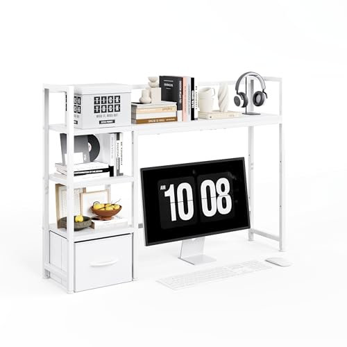MUTUN Schreibtisch Regal, 41,3 Desktop Organizer Regal, Schreibtisch Hutch für Computer-Monitor, 4 Tier Desktop Display Rack, Holz Desktop Bücherregal Storage Rack für Home Office Dorm, Weiß