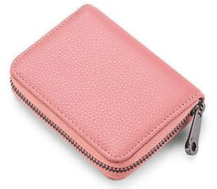 LUFFLOK Credit Card Holder for Men and Women, PU Faux Leather Debit Card Wallet, Pink Unisex Card Case Purse with Plastic Sleeves, Holds Upto 20 Credit for ID, Bank, Business (Pink)