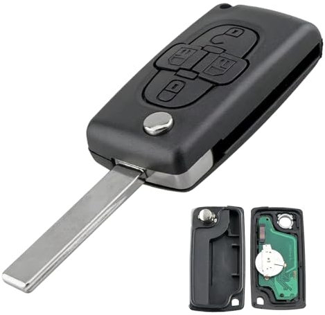 Heart Horse 4 Botones Carcasa Llave Remota del Coche para Peugeot 807 1007 Llave Mando a Distancia Citroen C8 CE0523 Llave Remota del Coche Plegable con 433 MHz PCF7961 Chip HU83 Hoja Ask Signal