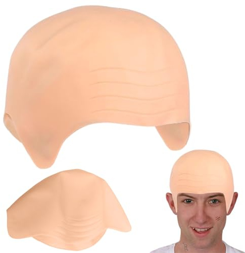 PZJOALN Glatzenkappe aus Latex, Glatzenkappe, glatze perücke, Bald cap, Rollenspielzubehör, passend für Halloween, Karnevals-Make-up, Kostümzubehör (Einheitsgröße)