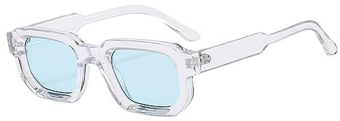 SPOAVGYZ Lunettes de soleil carrées bleues pour femmes et hommes rétro verres transparents lunettes de soleil UV400, Bleu transparent, Unit size