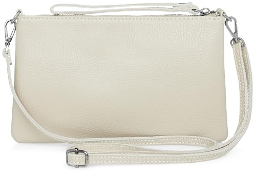 Caspar Kompakte Leder Clutch Damen Umhängetasche Abendtasche mit verstellbarem Schultergurt - CLASSIC LINE - Modell No.834 - Made in Italy