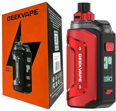 GEEKVAPE Aegis Hero 5 Pod Kit | 50 W Leistung, 2000 mAh Akku | Lebhaftes Display, A-Lock-Funktion | 6,5 ml HERO-Kartusche, passend für B-Spule (BOOST-VERSION) No Nicotine (Blaze Red)