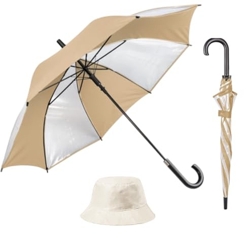 FUN FAN LINE - Grand Parapluie XXL Anti-Vent | Parapluie de Pluie Manuel et Résistant avec Poignée en Bois | Idéal Homme et Femme (Beige)