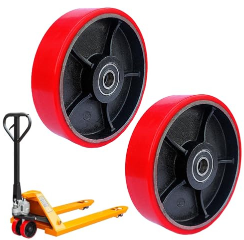 2 Ruedas para Transpaletas, Ruedas 180 X 50 mm con Rodamientos de Bolas, Ruedas de Poliuretano para Transpaletas, Eje de 20 mm, Carga Máx. 500 Kg