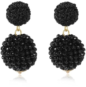 Schwarz Gold Boho Perlen Ohrringe Hängend Damen Leichte Statement Kristall Kugel Perlen Ohrringe Sommer Strand Elegante Modeschmuck