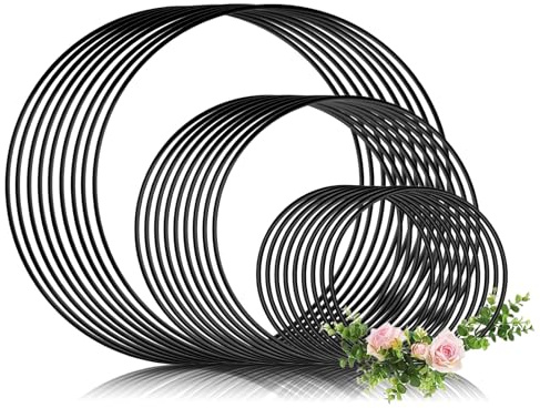 JSUOEO 27 Stück Metallringe zum Basteln, 3mm Dick Ø 10/15/20cm Metallkranz zum Aufhängen Schwarz Drahtring Dekoringe zum Hängen Deko Ring für Makramee Floristik Hochzeit