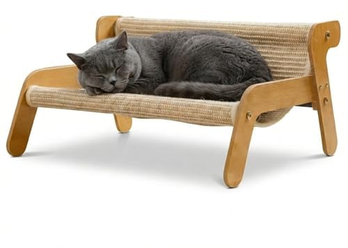 Lupo & Felix Hamac Griffoir Chat 2 en 1 en Bois et Sisal Naturel – Niche, Lit Suspendu et Grattoir Résistant pour Chat Adulte – 54x44x28 cm, Jusqu'à 9 kg