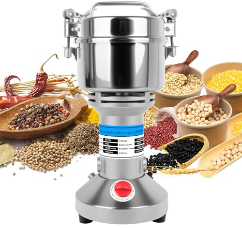 Grain Mill for Kitchen, Home Flour Grinder with Stainless Steel Chamber, Electric Milling Machine for Rice, Spices, Beans, Grains & Nuts (550g)
