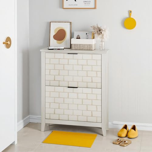 HaoChrymec Meuble à Chaussures Vintage 80 cm, Armoire avec 2 Tiroirs Pliants et Étagères Réglables, Meuble Console Moderne pour Hall, Entrée, Salle de Bain, MDF, Blanc