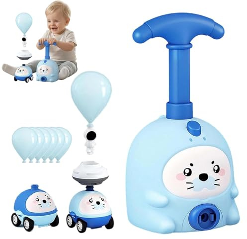 Animal Shaped Balloon Powered Car Toy – DIY Air Pressure Vehicle with Pump & Balloons – STEM Science Physics Toy for Kids 3+ – Creative Building Set for Boys, Girls, Classroom, Birthday Gift (Blue)