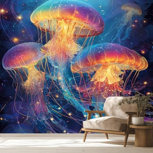 hgjdjhnf Sea Animals Wallpaper, Jellyfish Wallpaper, Orange Purple Photo Wallpaper, Living Room, Bedroom, Kitchen, Indoor, Sea Animals Wall Decoration,150cmx105cm