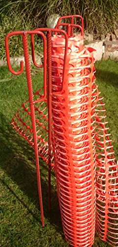 UvV-Shop Set 6 Absperrhalter mit 25 Meter Fangzaun, Absperrnetz, Maschenzaun, Bauzaun auf Rolle Kunststoff sehr Reissfest