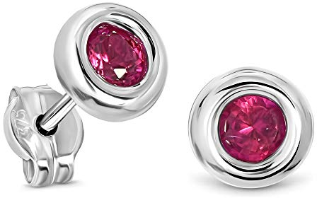 MIORE Schmuck, Ohrringe Damen, Ohrstecker Gold 375 9 Kt Weißgold, Damenohrringe mit Rubin Stein in Zargenfassung, goldene Ohrstecker Damen, Ohrschmuck