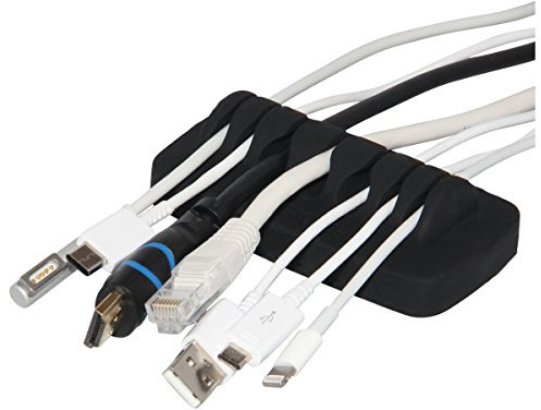 Heaviest Cable Organiser on the Market! Compact and Weighted Desktop Cord Holder and Cable Organiser, Eco-Friendly Silicone, No Bad Smell, Bundled with 4 Reusable Cable Ties! (Black)