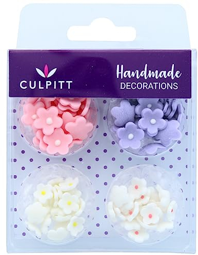 Culpitt Lot de 100 mini fleurs assorties en pâte à sucre 6 mm et 10 mm avec centre de glaçage royal, décoration pour cupcakes et gâteaux Rose