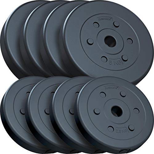 ScSPORTS® Dischi Pesi - Set da 15/25/30 kg, Cemento Plastica, Ø 30/31mm - Weight Plates, Piastre Pesi, Bilanciere, Manubri, Palestra da Casa, Fitness, Allenamento, Bodybuilding (30 KG (4x 2.5 + 4x 5))