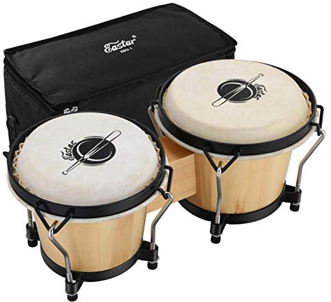 Eastar Bongo Trommeln 6“ und 7“ Holz Percussion Instrument Bongos für Kinder, Erwachsene, Anfänger Naturfinish, EBO-1