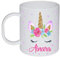 Kembilove Taza de Desayuno Infantil Personalizada – Tazas Plástico Personalizadas con el Nombre del Niño o Niña Vuelta al Cole – Diseño Unicornio