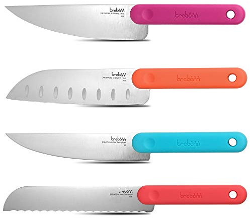Trebonn - Messerset - Set mit 4 Küchenmessern mit japanischen Edelstahlklingen. Rutschfeste Soft-Touch-Griffe.