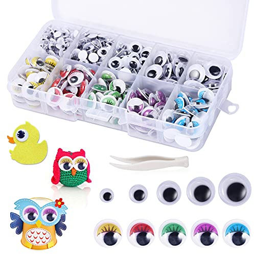 UNOLIGA Selbstklebend Wackelaugen, 430pcs Kulleraugen Bastelaugen Googly Eyes für Puppe Scrapbooking Kinder Bastelzubehör, Klebeaugen mit Farbe Wimpern (5/6/8/10/12 mm)