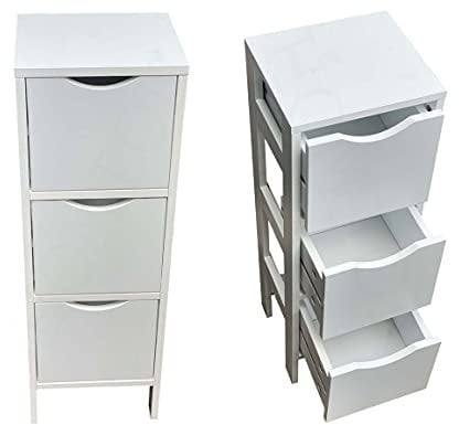 Slim 3 Drawers bathroom Cabinet Unit Bedroom Storage multi purpose MDF wood Bathroom Storage Unit Space-Saving Organizer for Compact Toilet White Freestanding
