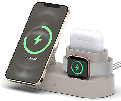 elago Stazione MS Trio 2 Compatibile con Magsafe, iPhone Serie 17/16/15/14/13/12, Tutte le Serie Apple Watch, Tutte le Serie di AirPods [Caricatore non incluso] (Pietra)